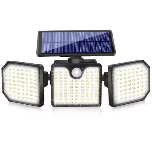 Outdoor Waterproof IP65 Motion Sensor Three Head 230 Led Courtyard Solar Wall Light for Courtyard Garage Garden Landscape Patio